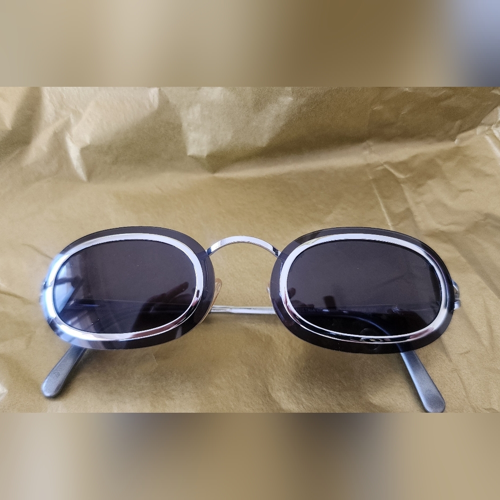 Christian Dior Vintage Black and Silver Oval Sunglasses